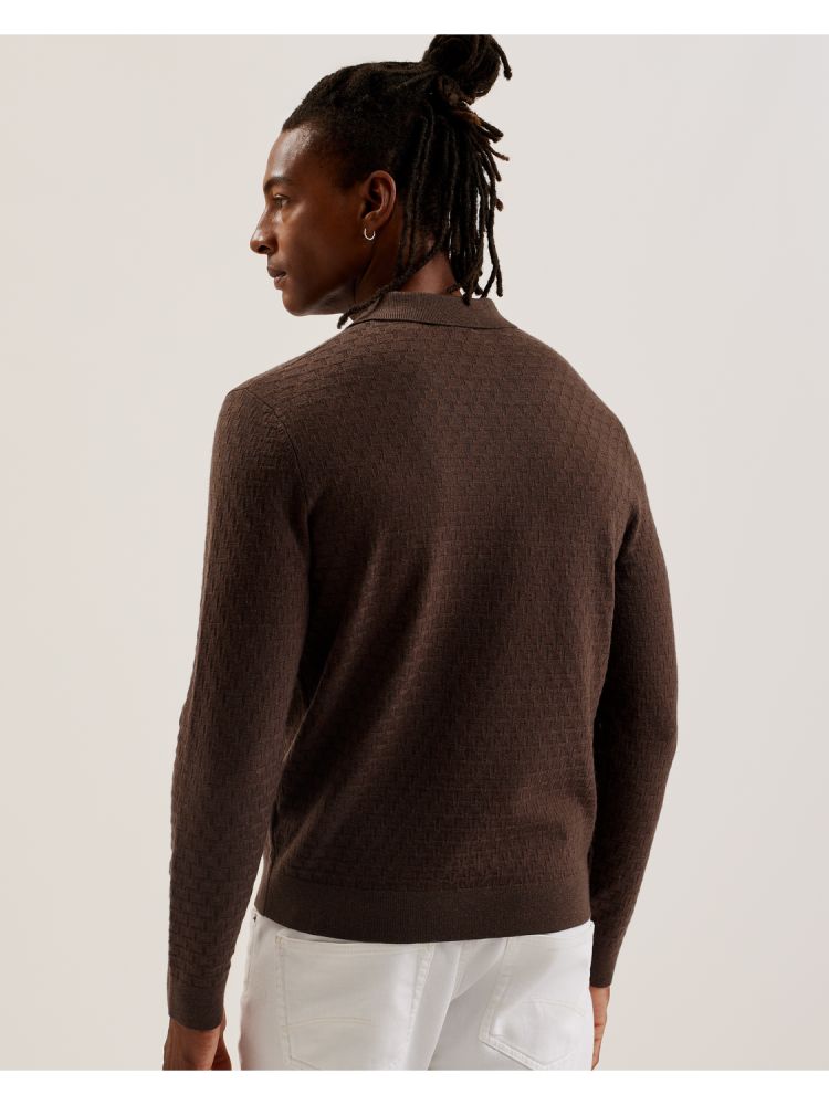 Topuri Barbati Ted Baker Morar - Long Sleeve T Stitch Knitted Polo Maro | 218356-LHQ