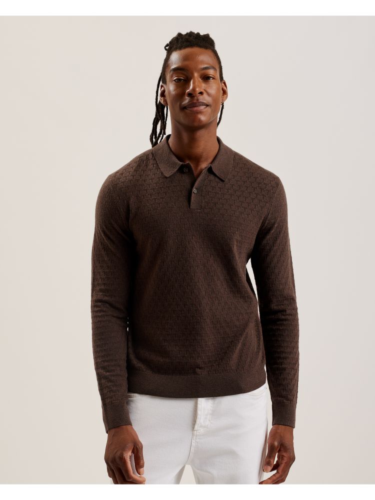 Topuri Barbati Ted Baker Morar - Long Sleeve T Stitch Knitted Polo Maro | 218356-LHQ