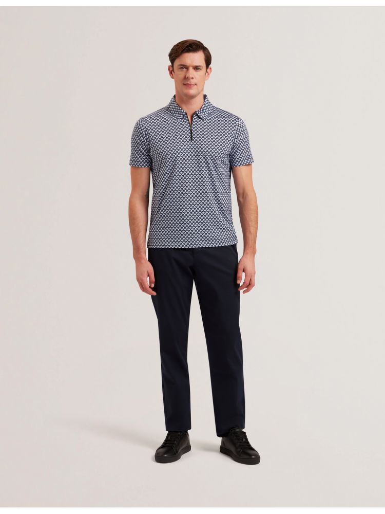 Topuri Barbati Ted Baker Ounslo - Printed Zip Neck Cotton Polo Shirt Albastri | 532796-TBG