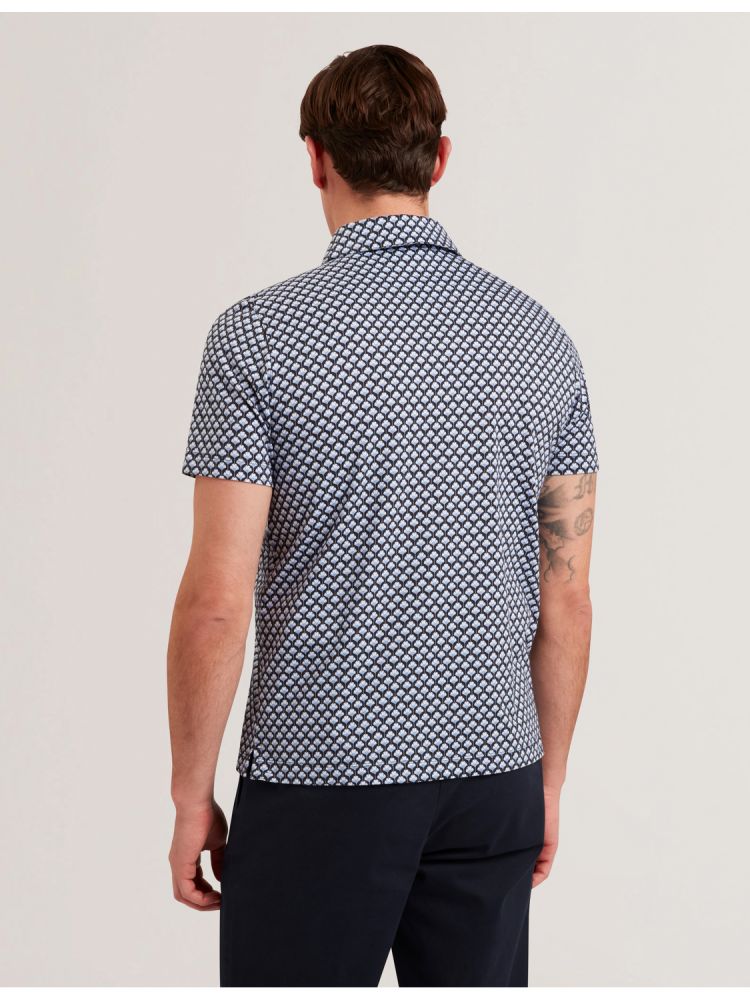Topuri Barbati Ted Baker Ounslo - Printed Zip Neck Cotton Polo Shirt Albastri | 532796-TBG