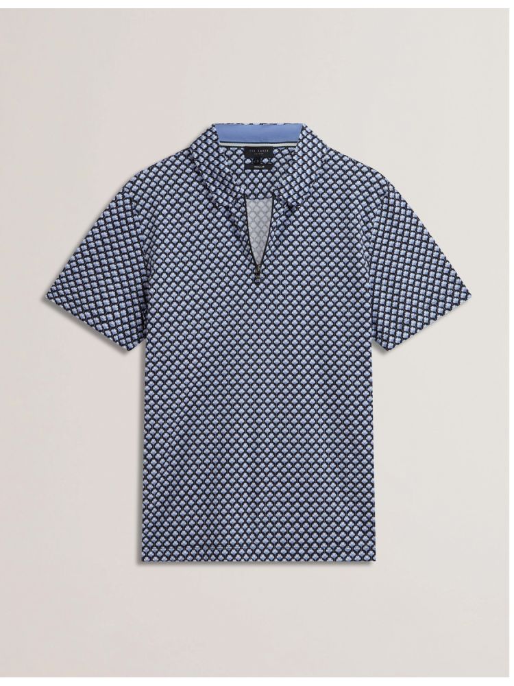 Topuri Barbati Ted Baker Ounslo - Printed Zip Neck Cotton Polo Shirt Albastri | 532796-TBG