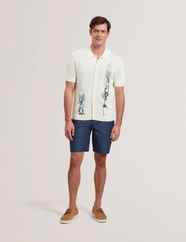 Topuri Barbati Ted Baker Ruits - Short Sleeve Floral Placement Polo Ecru | 745086-HWK