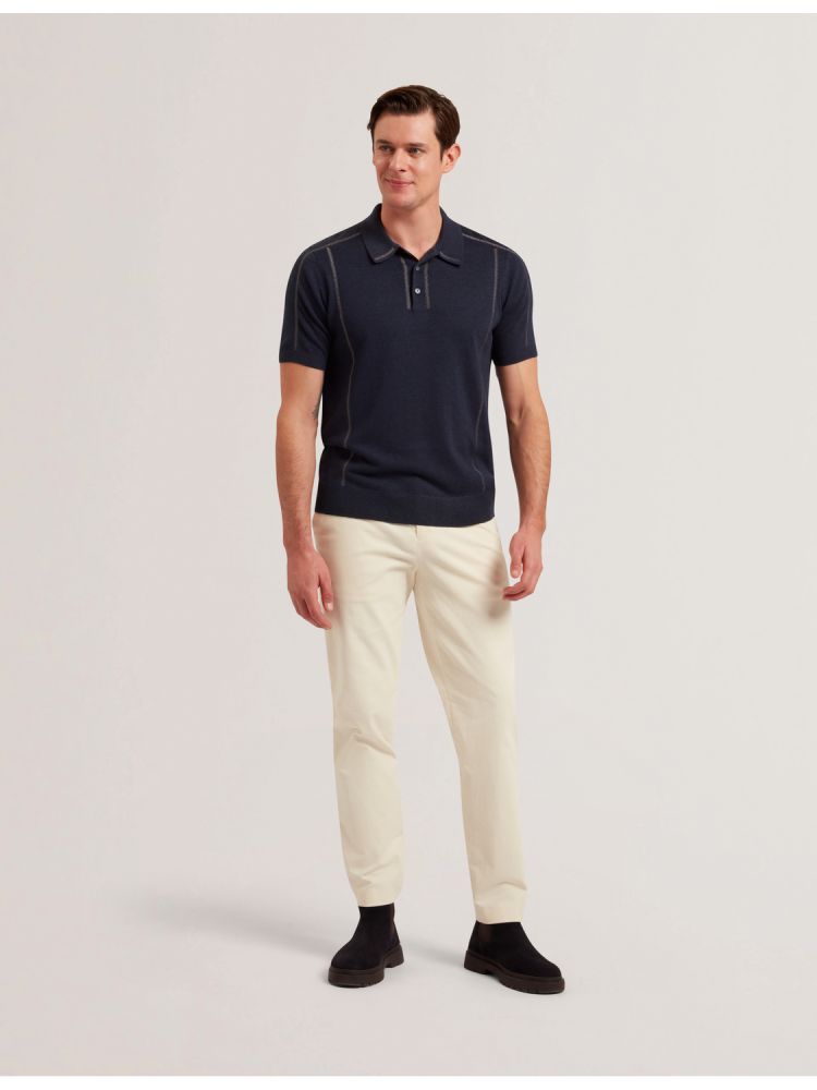Topuri Barbati Ted Baker Telle - Stitched Detail Wool Blend Polo Shirt Bleumarin | 609725-KCR