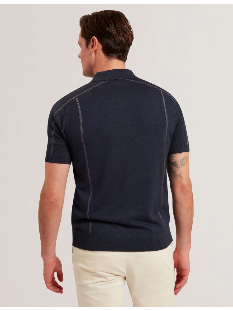 Topuri Barbati Ted Baker Telle - Stitched Detail Wool Blend Polo Shirt Bleumarin | 609725-KCR