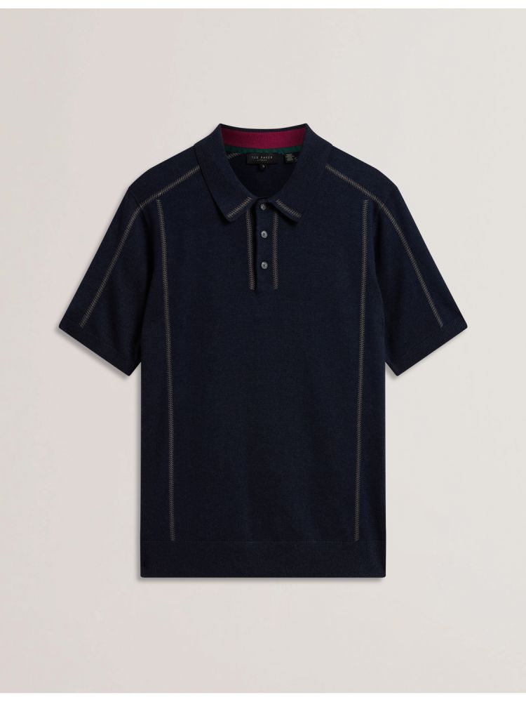 Topuri Barbati Ted Baker Telle - Stitched Detail Wool Blend Polo Shirt Bleumarin | 609725-KCR