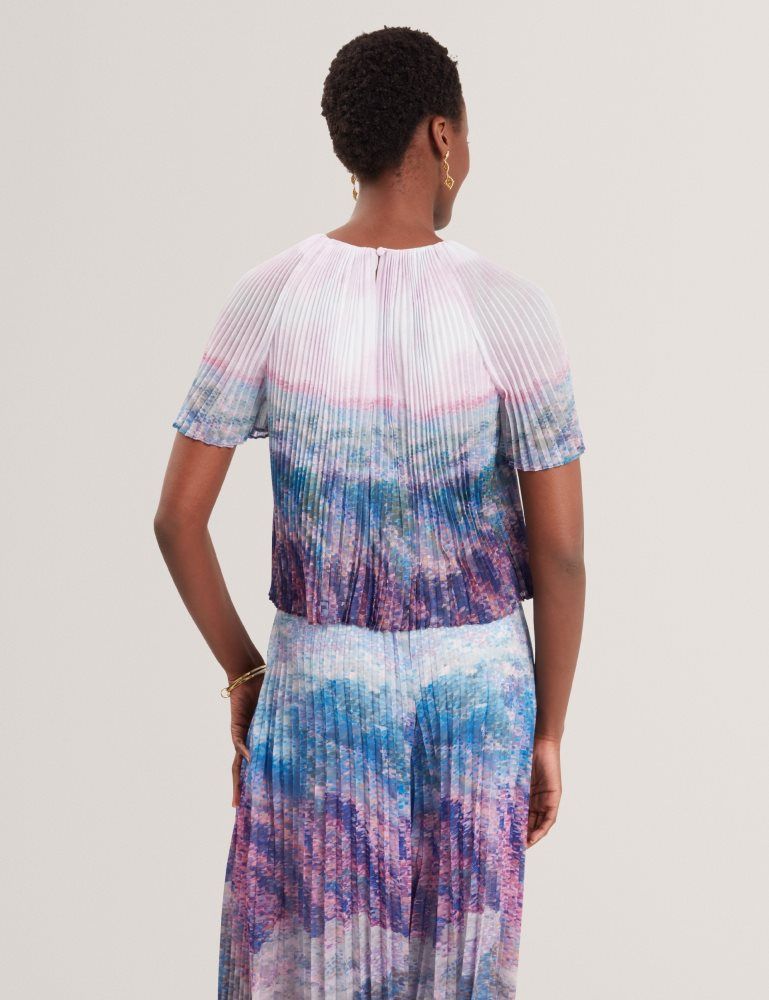 Tricouri Dama Ted Baker Aharra - Pleated Short Sleeve Blouse Roz | 471239-YGR