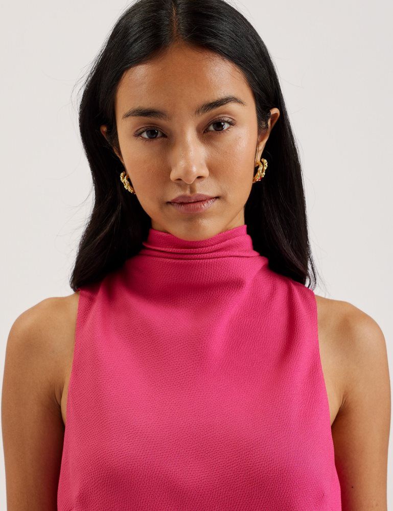 Tricouri Dama Ted Baker Anini - Textured High Neck Sleeveless Top Fucsie | 812739-SPO