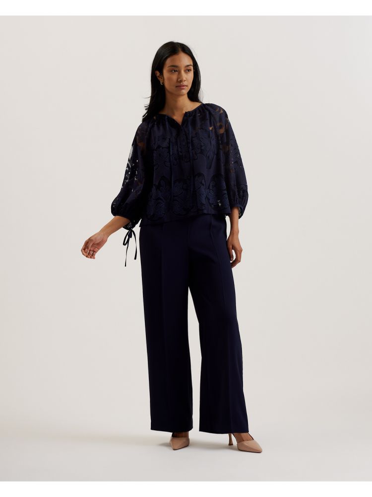 Tricouri Dama Ted Baker Bacina - Lace 3/4 Balloon Sleeve Blouse Albastri | 098765-JQA