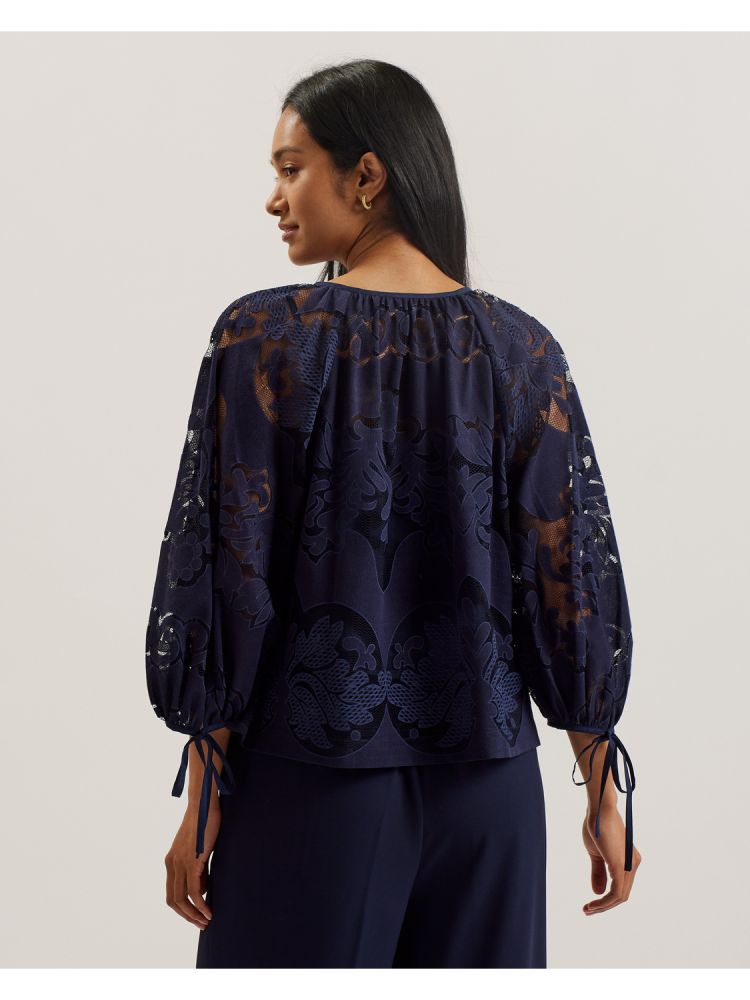 Tricouri Dama Ted Baker Bacina - Lace 3/4 Balloon Sleeve Blouse Albastri | 098765-JQA