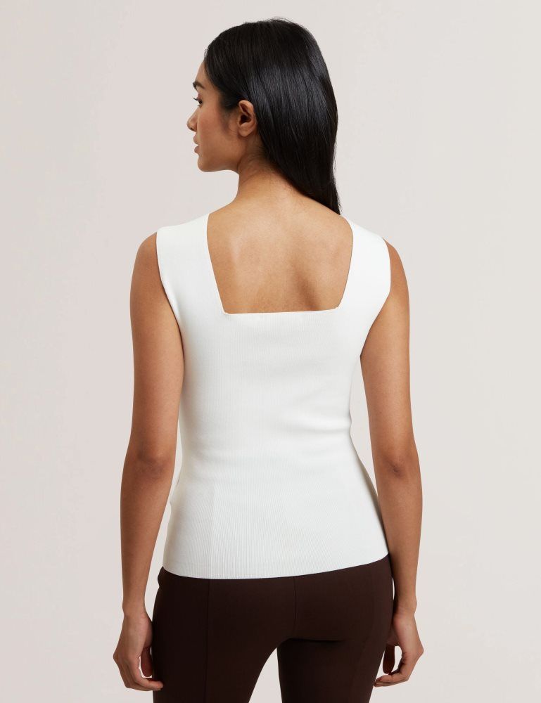 Tricouri Dama Ted Baker Binkkii - Square Neck Wide Strap Knitted Top Albi | 490157-MTN
