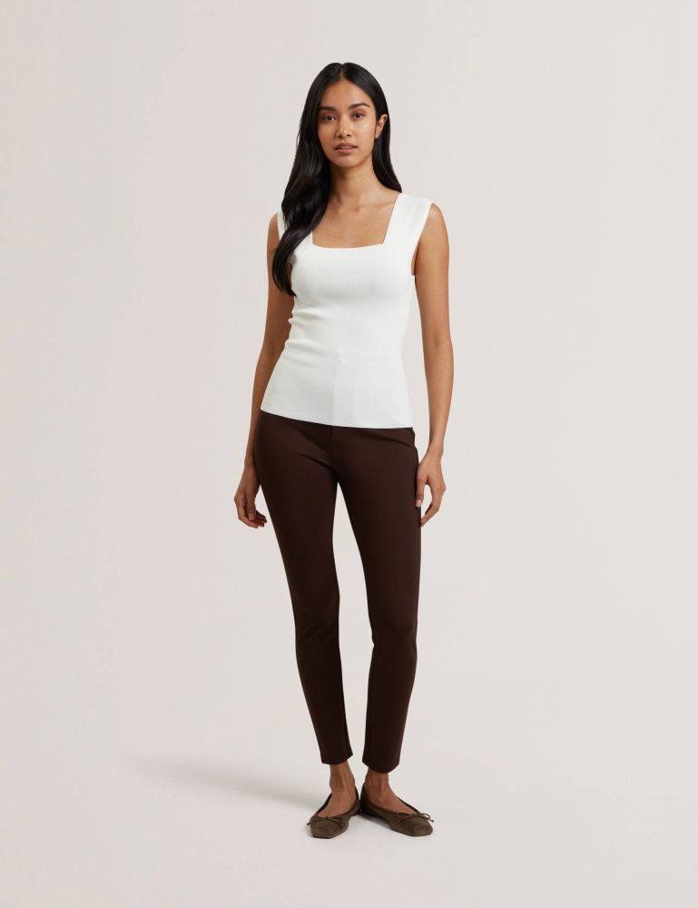 Tricouri Dama Ted Baker Binkkii - Square Neck Wide Strap Knitted Top Albi | 490157-MTN