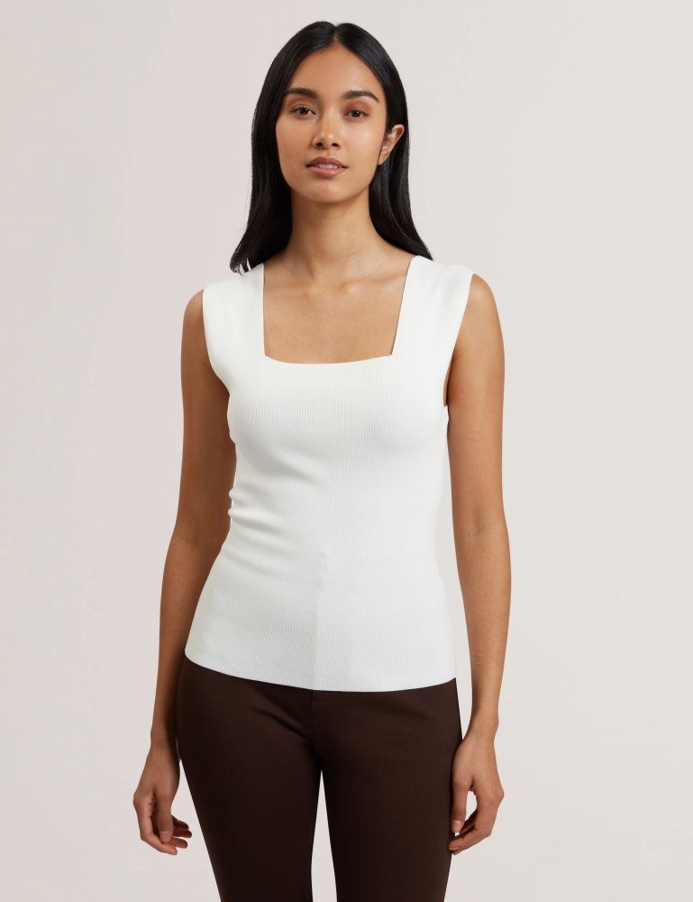 Tricouri Dama Ted Baker Binkkii - Square Neck Wide Strap Knitted Top Albi | 490157-MTN
