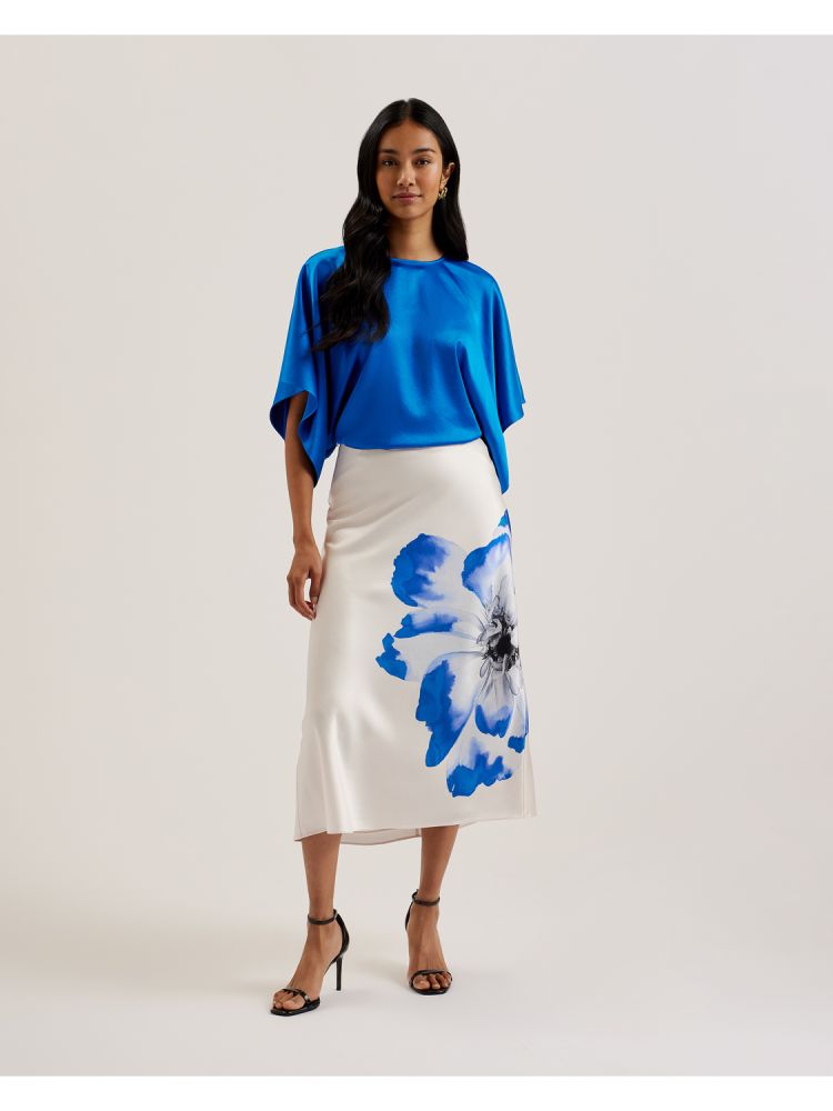 Tricouri Dama Ted Baker Cherika - Batwing Short Sleeve Satin Blouse Albastri | 872041-XUS