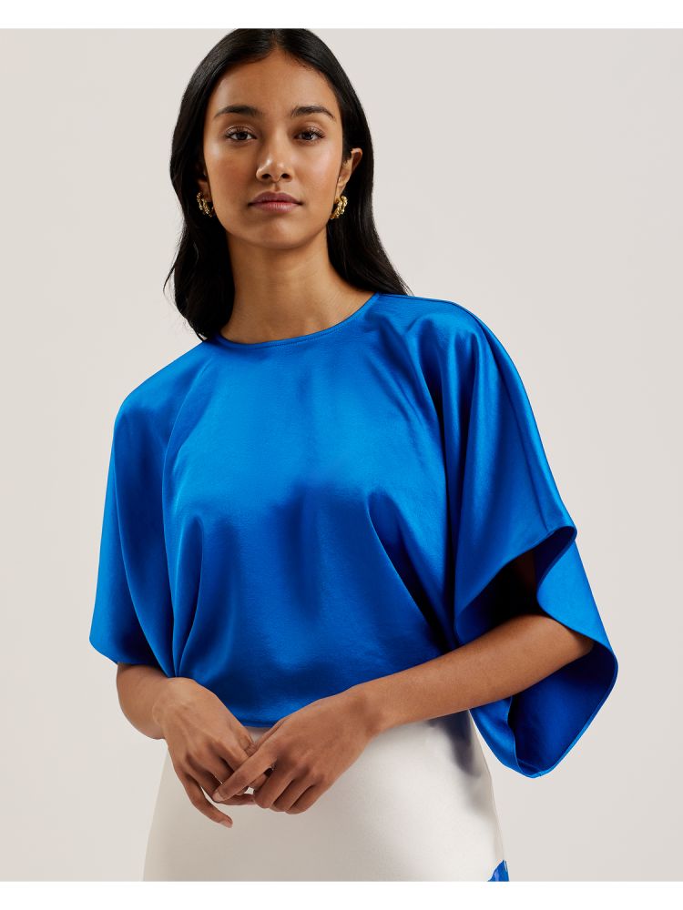 Tricouri Dama Ted Baker Cherika - Batwing Short Sleeve Satin Blouse Albastri | 872041-XUS
