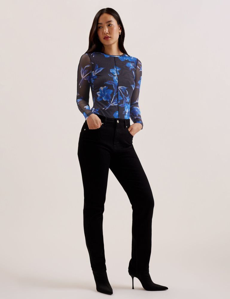 Tricouri Dama Ted Baker Dekotha - Floral Print Mesh Long Sleeve Top Albastri | 675391-FTQ