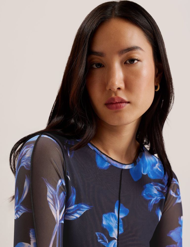 Tricouri Dama Ted Baker Dekotha - Floral Print Mesh Long Sleeve Top Albastri | 675391-FTQ