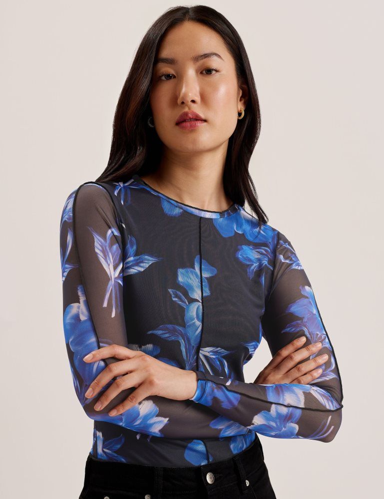 Tricouri Dama Ted Baker Dekotha - Floral Print Mesh Long Sleeve Top Albastri | 675391-FTQ