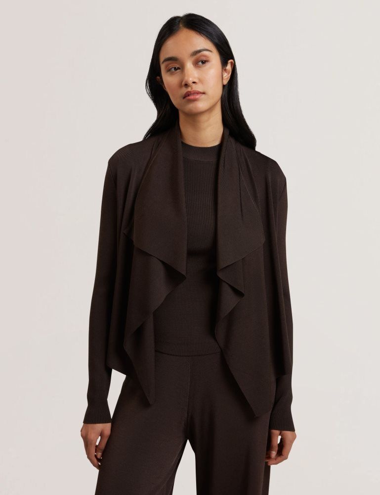 Tricouri Dama Ted Baker Elliyy - Waterfall Front Knitted Open Cardigan Maro | 642103-HKX
