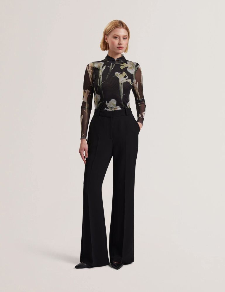 Tricouri Dama Ted Baker Fiaahh - Floral Print High Neck Sheer Mesh Top Negrii | 152467-ANY