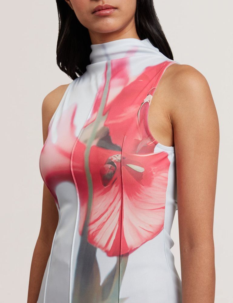 Tricouri Dama Ted Baker Harplnn - Floral High Neck Jersey Tank Top Albastri | 764205-AJQ