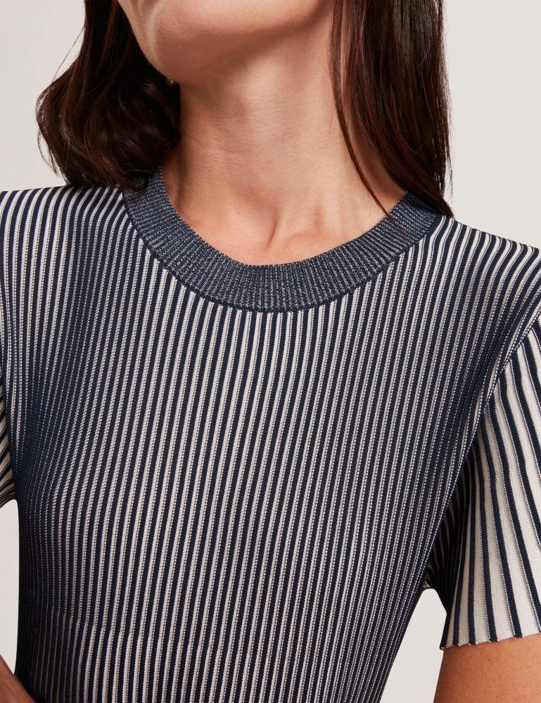 Tricouri Dama Ted Baker Hethrr - Textured Knit Fluted Short Sleeve Top Bleumarin | 235986-ZJV