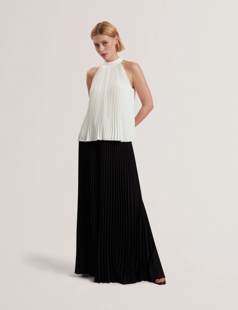 Tricouri Dama Ted Baker Jamaya - High Halter Neck Pleated Sleeveless Top Albi | 685037-YTH