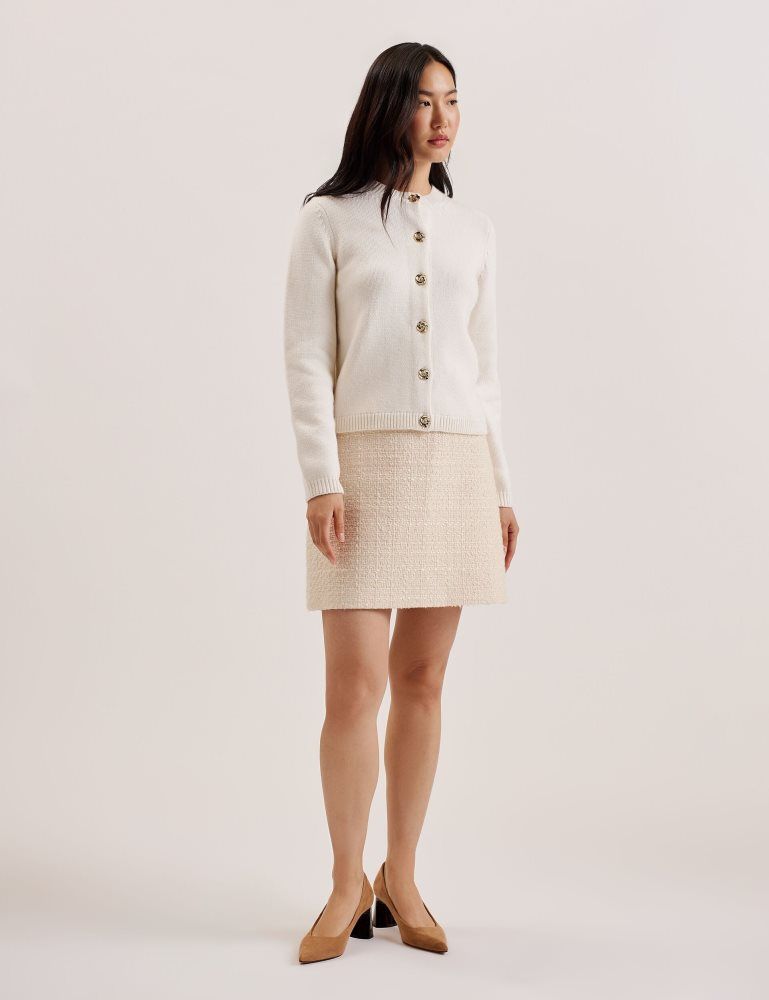 Tricouri Dama Ted Baker Jaycey - Rose Button Knitted Crew Neck Cardigan Albi | 374658-BEN