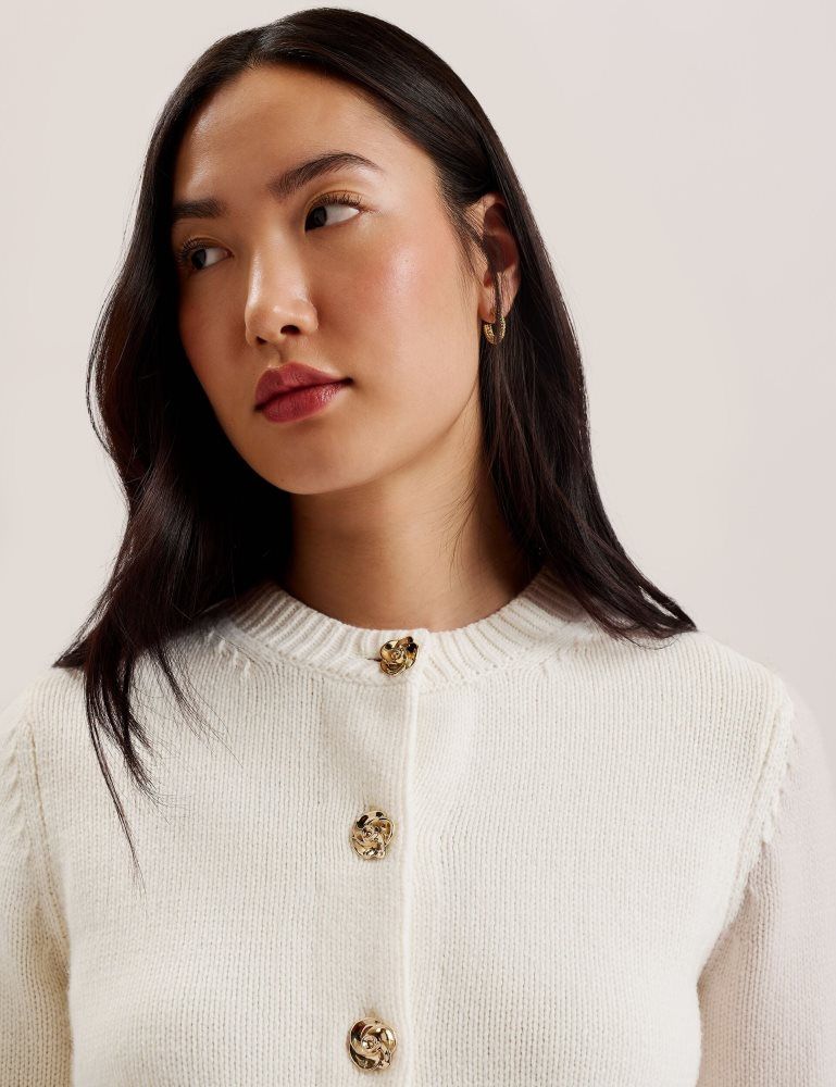 Tricouri Dama Ted Baker Jaycey - Rose Button Knitted Crew Neck Cardigan Albi | 374658-BEN