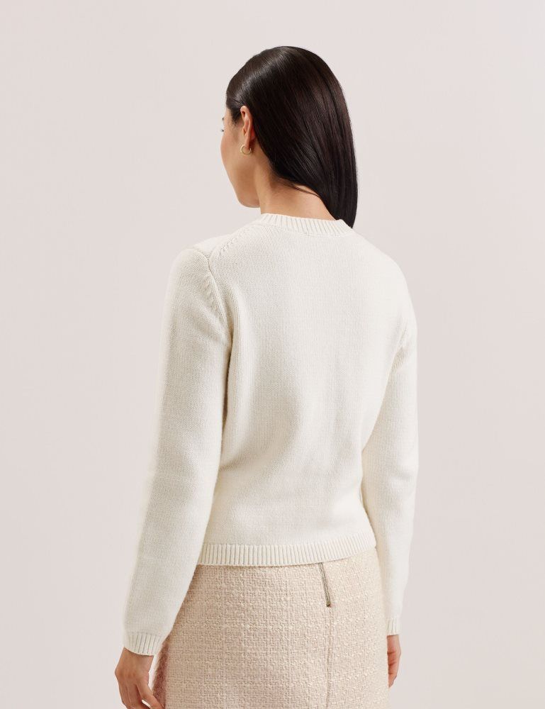 Tricouri Dama Ted Baker Jaycey - Rose Button Knitted Crew Neck Cardigan Albi | 374658-BEN