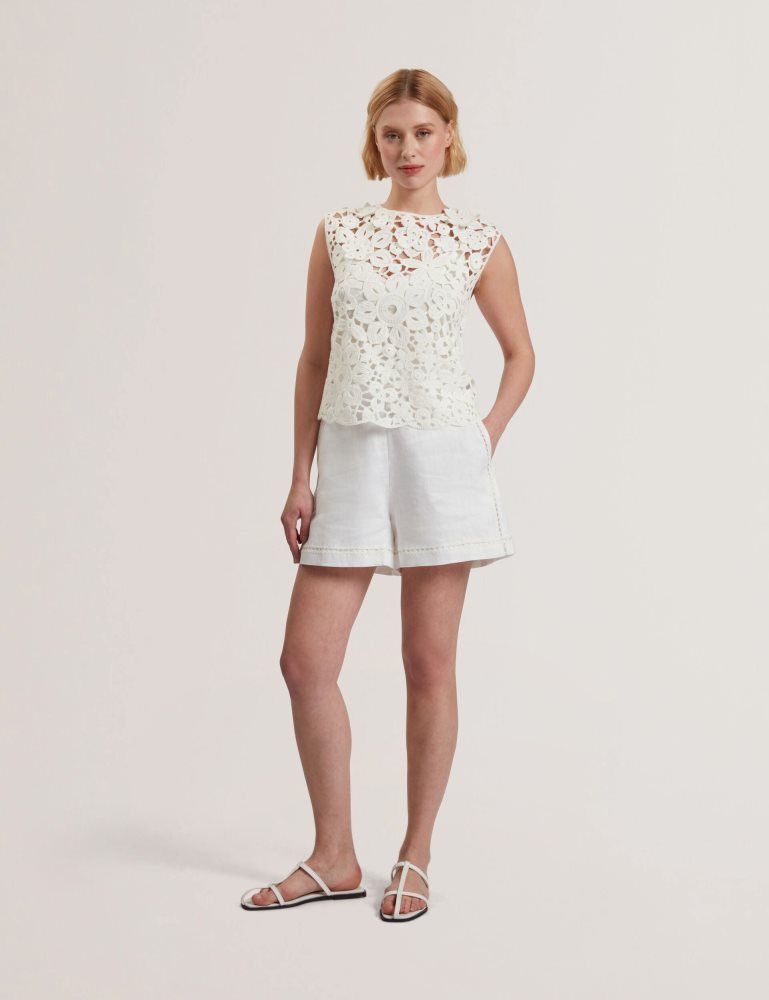 Tricouri Dama Ted Baker Joyyra - Floral Crochet Knit Sleeveless Top Albi | 941865-YXL