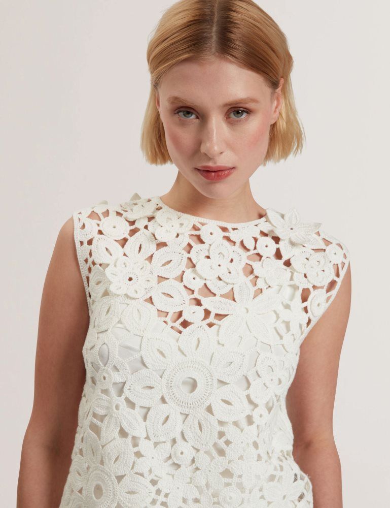 Tricouri Dama Ted Baker Joyyra - Floral Crochet Knit Sleeveless Top Albi | 941865-YXL