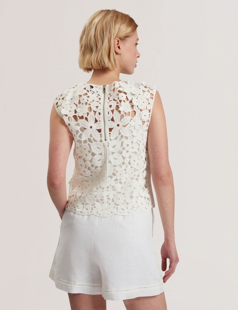 Tricouri Dama Ted Baker Joyyra - Floral Crochet Knit Sleeveless Top Albi | 941865-YXL