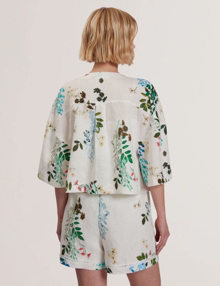 Tricouri Dama Ted Baker Kalna - Linen Floral Print Cropped Open Jacket Albi | 084561-VAT