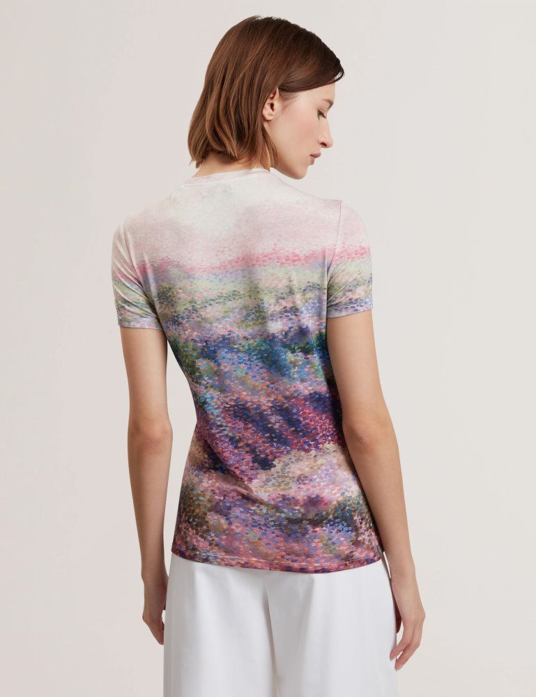 Tricouri Dama Ted Baker Kaytte - Painted Print Crew Neck Fitted T-shirt Roz | 852197-IEC