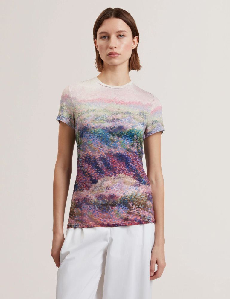 Tricouri Dama Ted Baker Kaytte - Painted Print Crew Neck Fitted T-shirt Roz | 852197-IEC