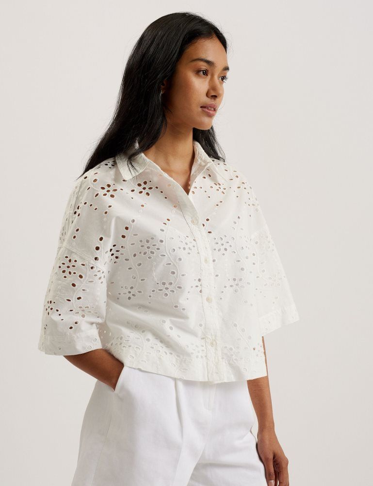 Tricouri Dama Ted Baker Kilkis - Broderie Cropped Shirt Albi | 536849-TDI