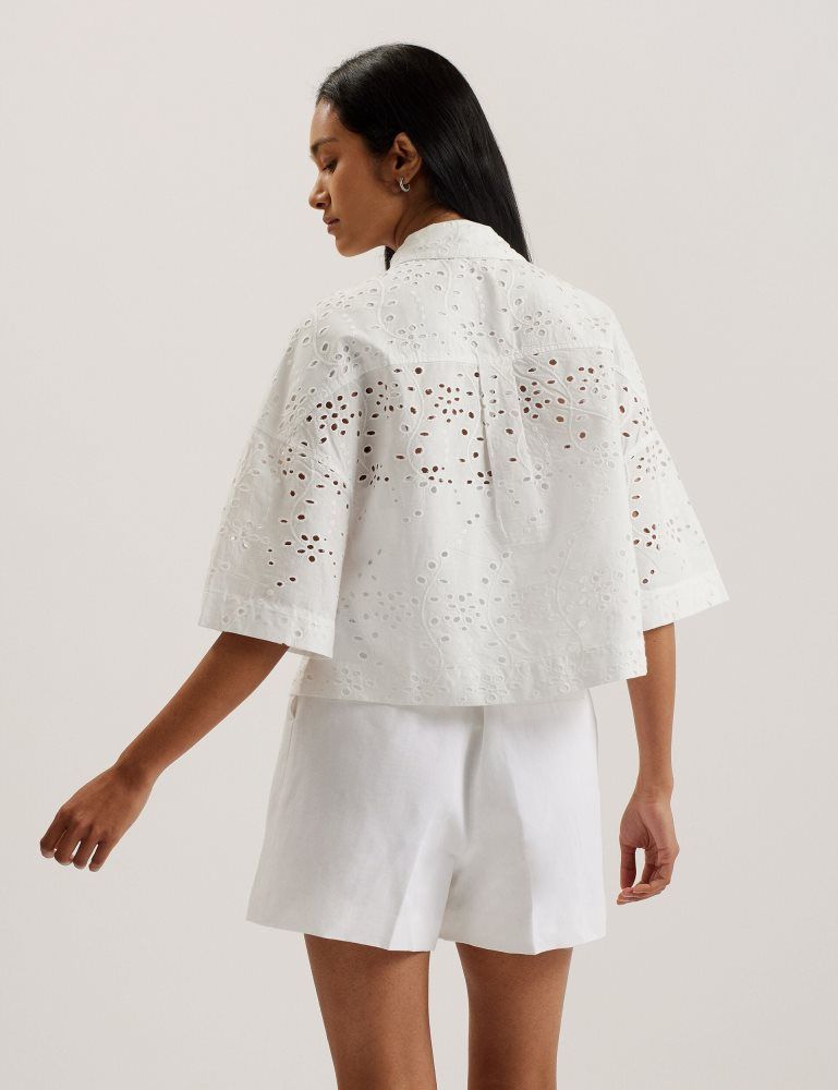 Tricouri Dama Ted Baker Kilkis - Broderie Cropped Shirt Albi | 536849-TDI