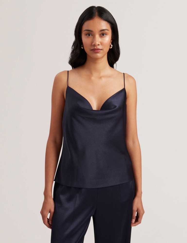 Tricouri Dama Ted Baker Kiti - Satin Cowl Neck Strappy Cami Top Bleumarin | 428136-ODW