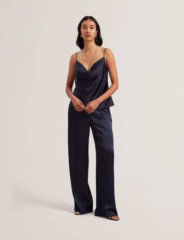 Tricouri Dama Ted Baker Kiti - Satin Cowl Neck Strappy Cami Top Bleumarin | 428136-ODW
