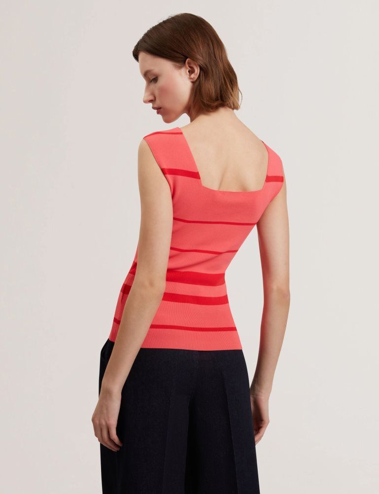 Tricouri Dama Ted Baker Laydaa - Striped Knit Square Neck Sleeveless Top Corai | 365940-OJR