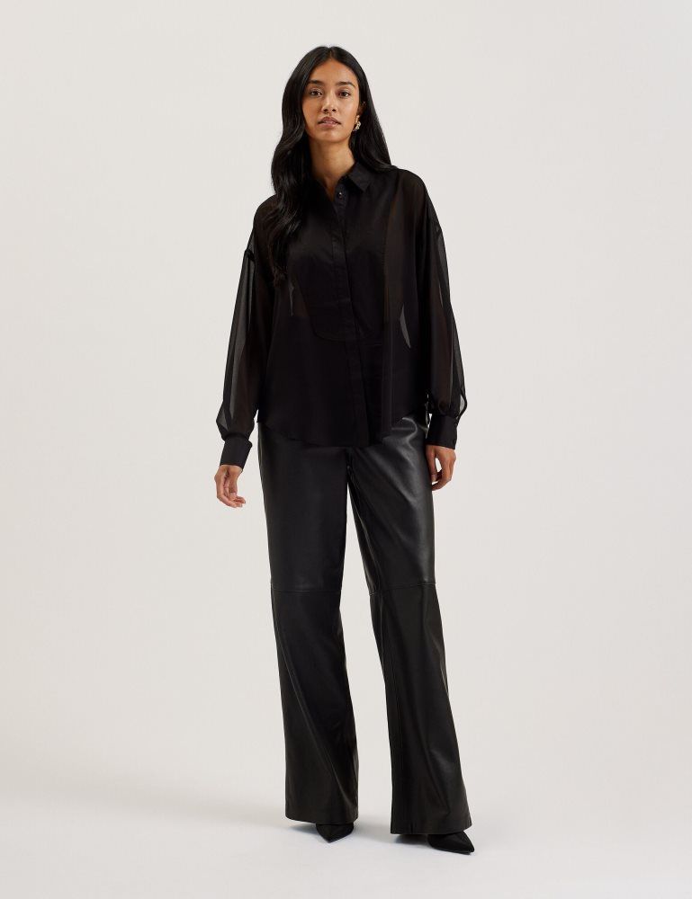 Tricouri Dama Ted Baker Lechosa - Bib Front Sheer Long Sleeve Blouse Negrii | 764982-UGK