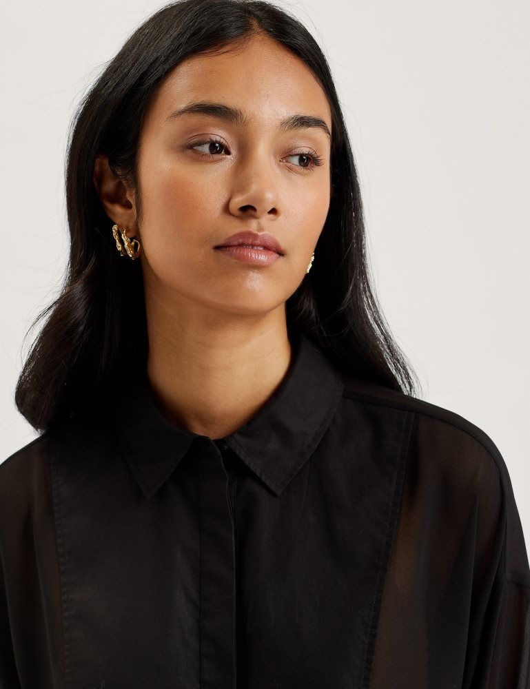Tricouri Dama Ted Baker Lechosa - Bib Front Sheer Long Sleeve Blouse Negrii | 764982-UGK