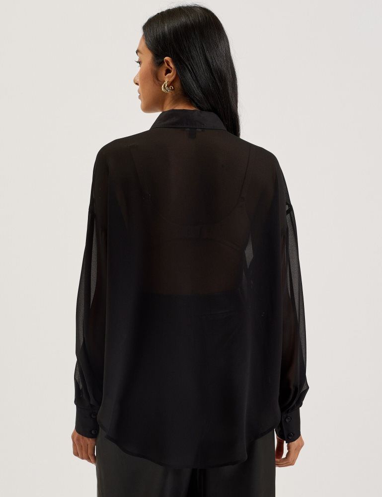 Tricouri Dama Ted Baker Lechosa - Bib Front Sheer Long Sleeve Blouse Negrii | 764982-UGK