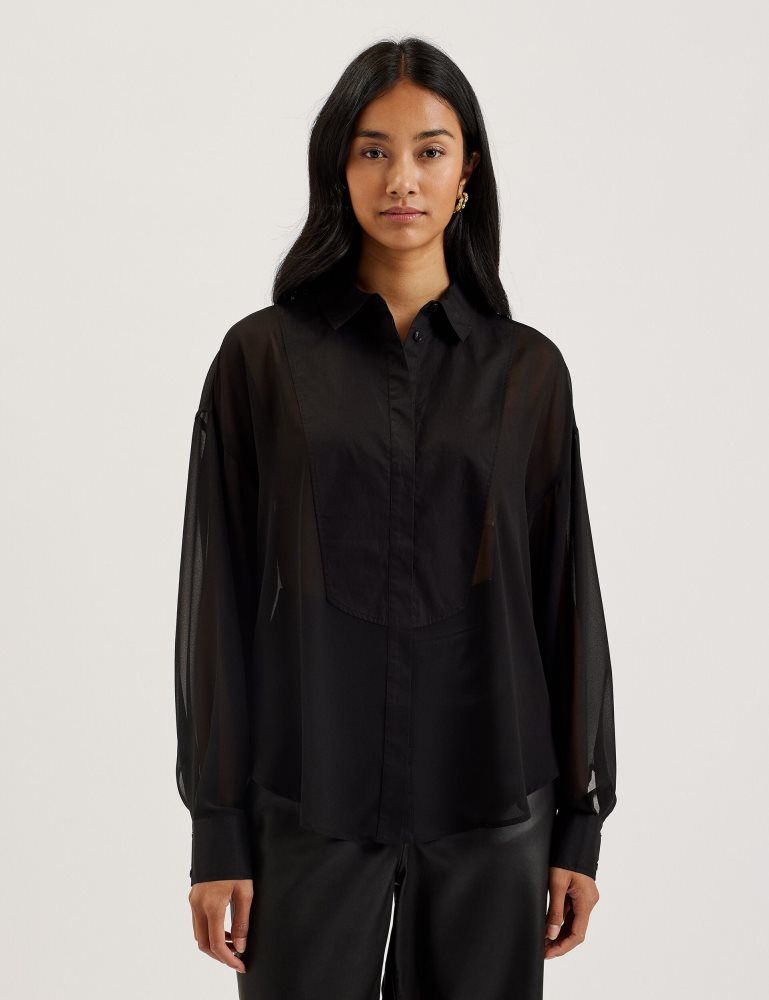 Tricouri Dama Ted Baker Lechosa - Bib Front Sheer Long Sleeve Blouse Negrii | 764982-UGK