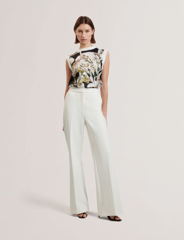 Tricouri Dama Ted Baker Liilea - Floral Print Front Boxy Knitted Tank Top Albi | 915234-NOG
