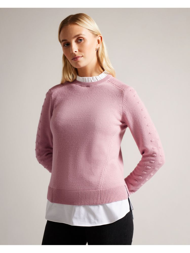 Tricouri Dama Ted Baker Lissiah - Bobble Detail Shirt Hem Knitted Jumper Roz | 365918-CXV
