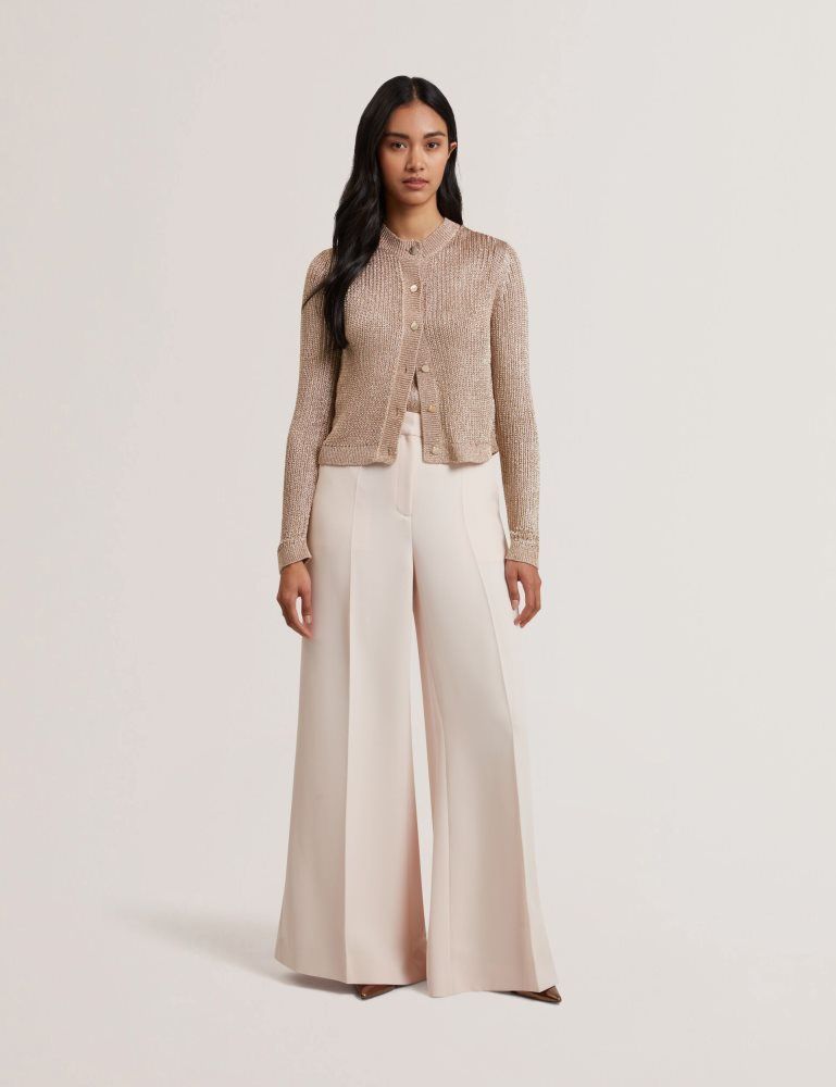 Tricouri Dama Ted Baker Manya - Metallic Knit Cropped Cardigan Aurii | 615823-QZK