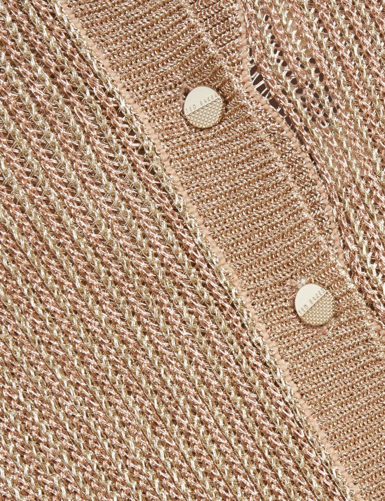 Tricouri Dama Ted Baker Manya - Metallic Knit Cropped Cardigan Aurii | 615823-QZK