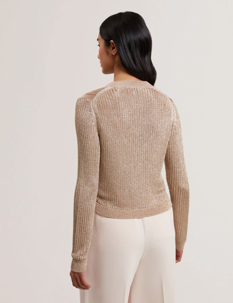 Tricouri Dama Ted Baker Manya - Metallic Knit Cropped Cardigan Aurii | 615823-QZK