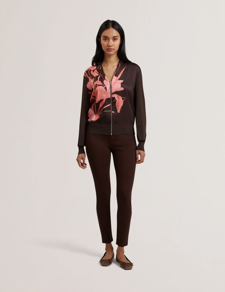 Tricouri Dama Ted Baker Matiina - Printed Front Zip-up Bomber Cardigan Maro | 592014-DME